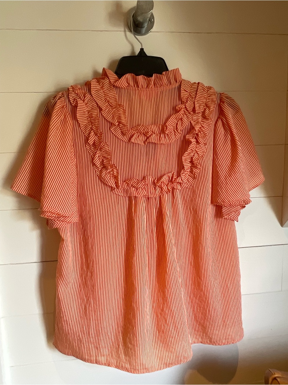 THML Coral and White Striped Ruffle Tie-Front Blouse - Picture 5 of 6